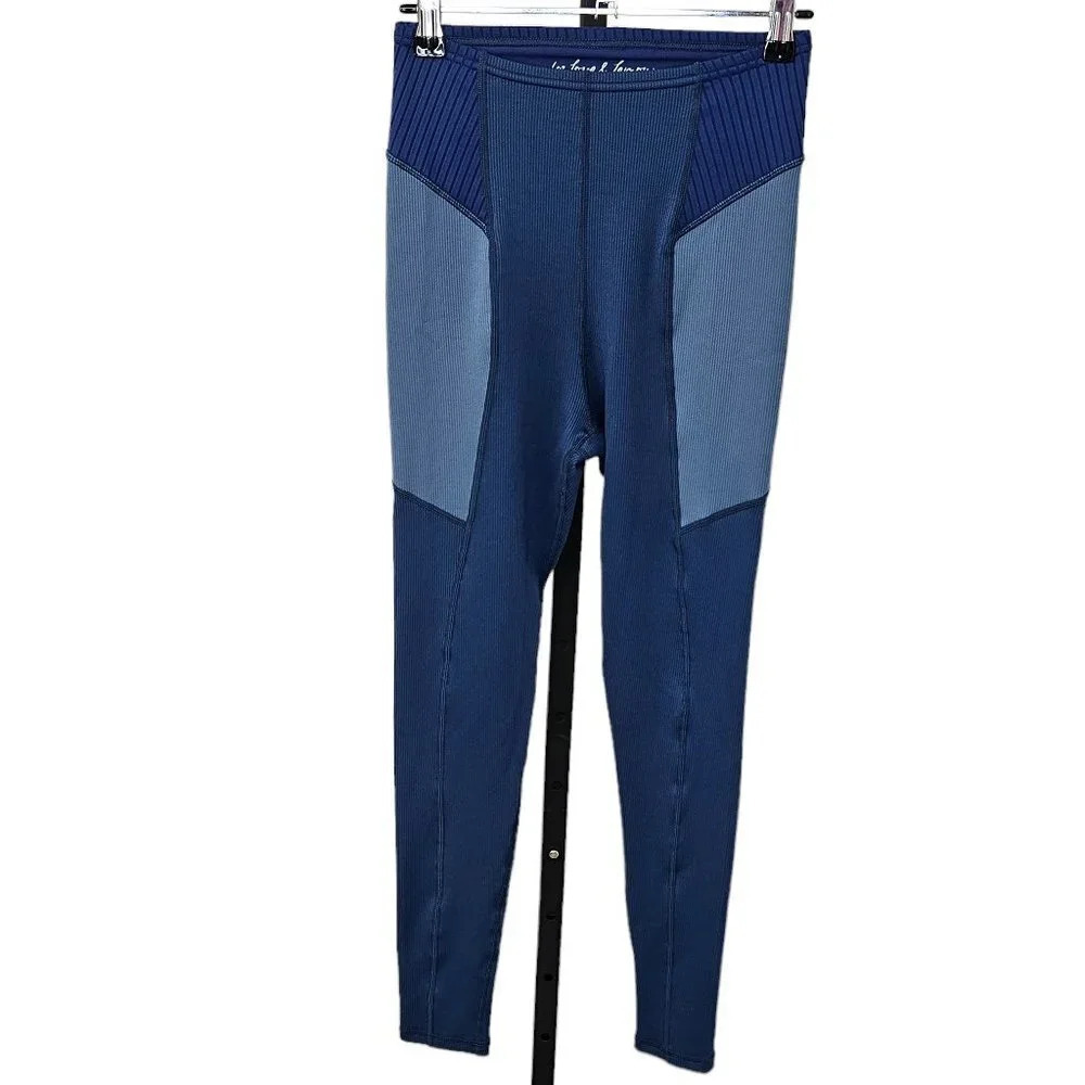 For Love & Lemons Payton High Rise Ribbed Active Leggings Blue Size Small, NWT - Picture 1 of 9